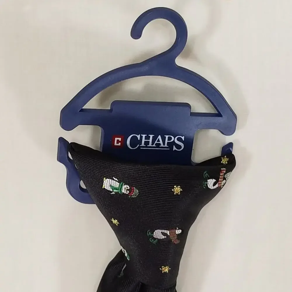 Chaps Kids Holiday/Christmas Navy Blue Tie W/Keene Penguin & Stars Easy-Clip New
